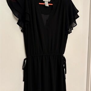 H&M Black Mini Dress with Ruffle Sleeves